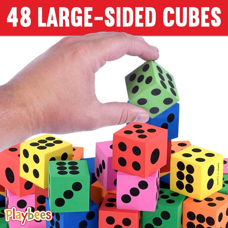 Playbees Big Foam Dice Set - 48-Pack, Jumbo, and Colorful Dice for Kids - Ideal for Boosting Math Skil in The Classroom, Great Gifts, and Party Fun - Image 3
